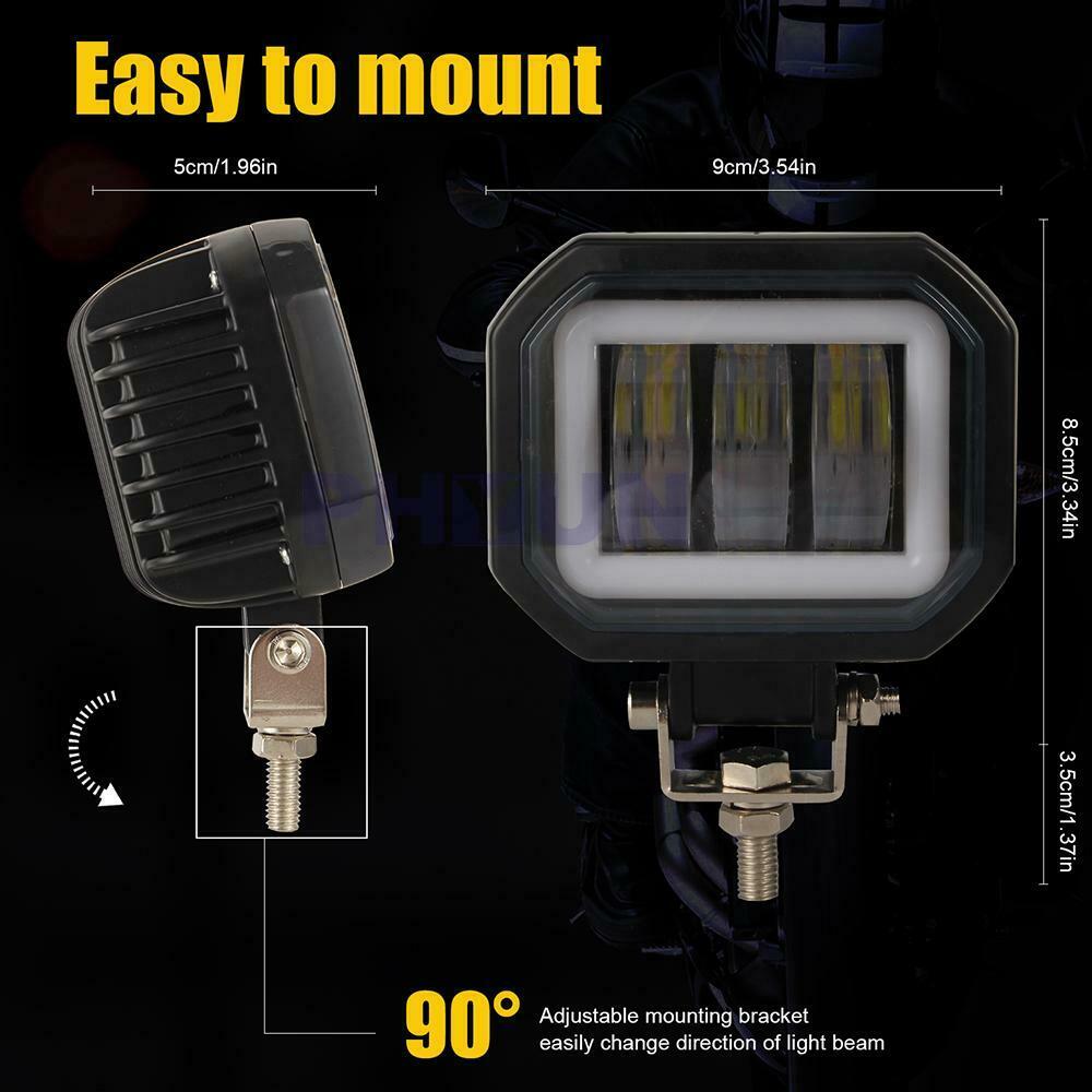 2pcs 12-30V 3.5" Square Car Motorcycle Work Lights DRL Blue Angel Eye w/Brackets