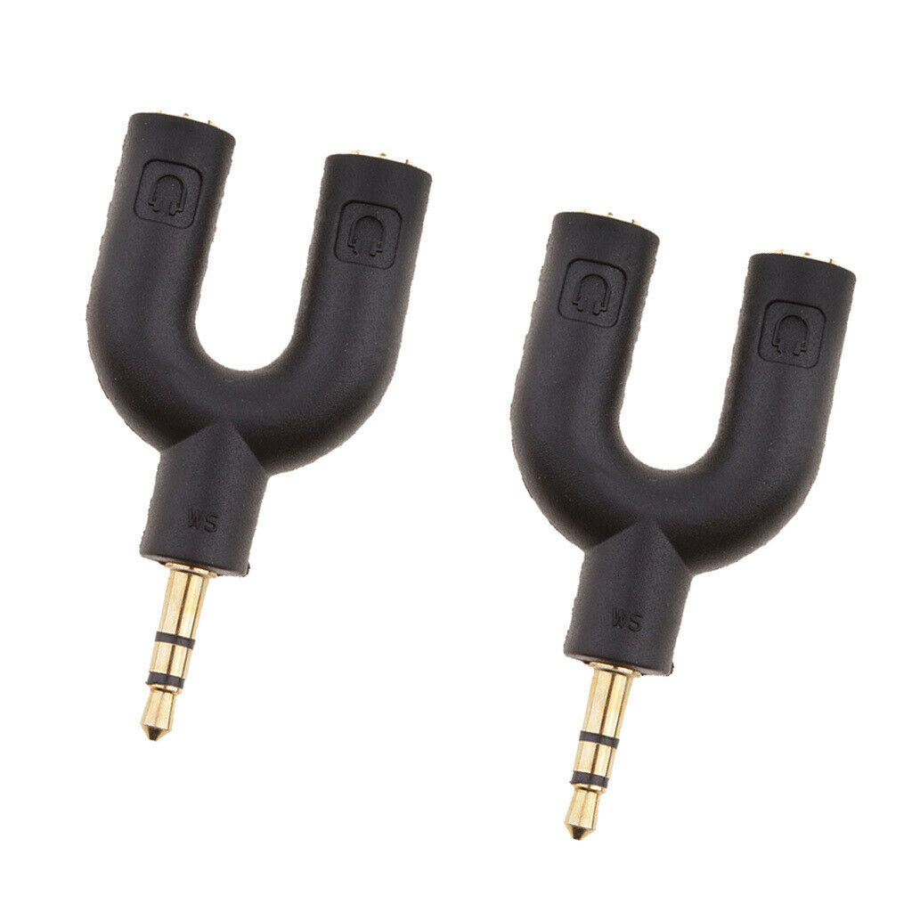 2Packs 3.5mm Double Jack Y Audio Splitter Headphone Adapters for Phone Mp3 Black