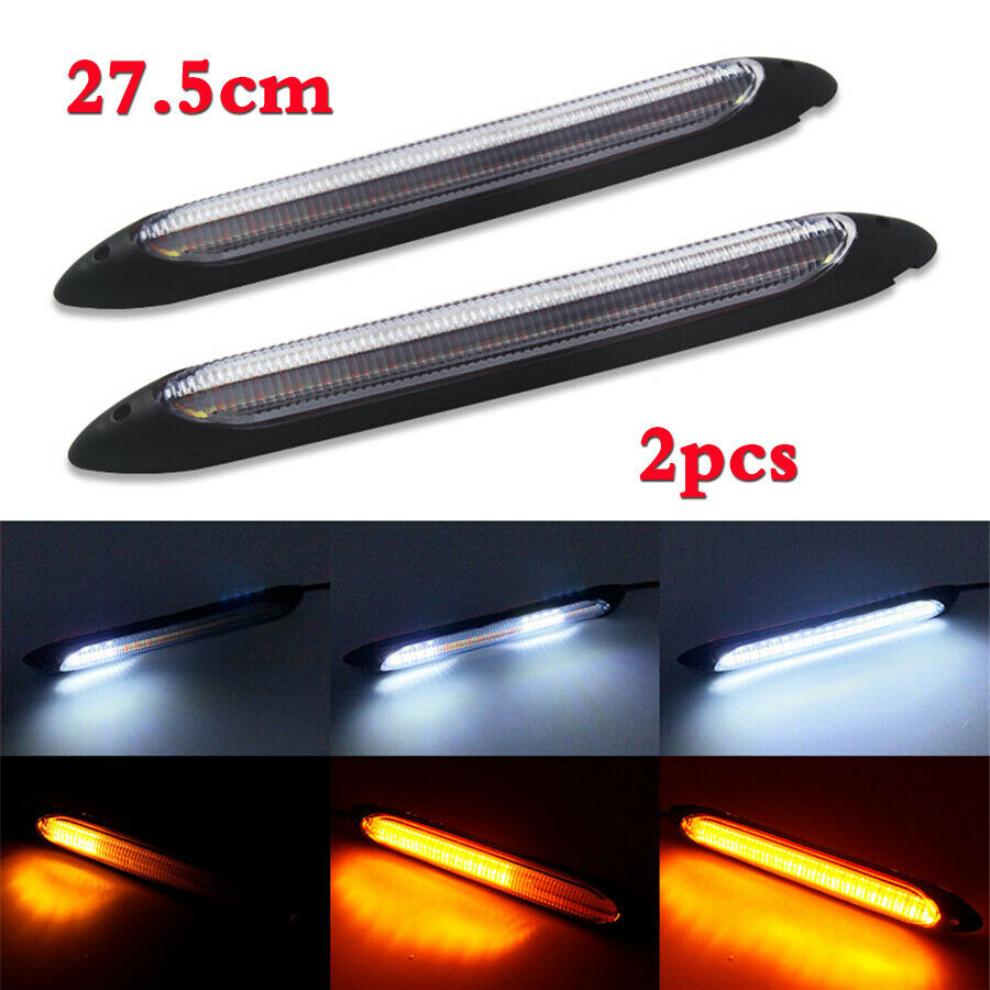 2x 10.83" Car LED Daytime Running Light White DRL Strips Yellow Flow Turn Signal