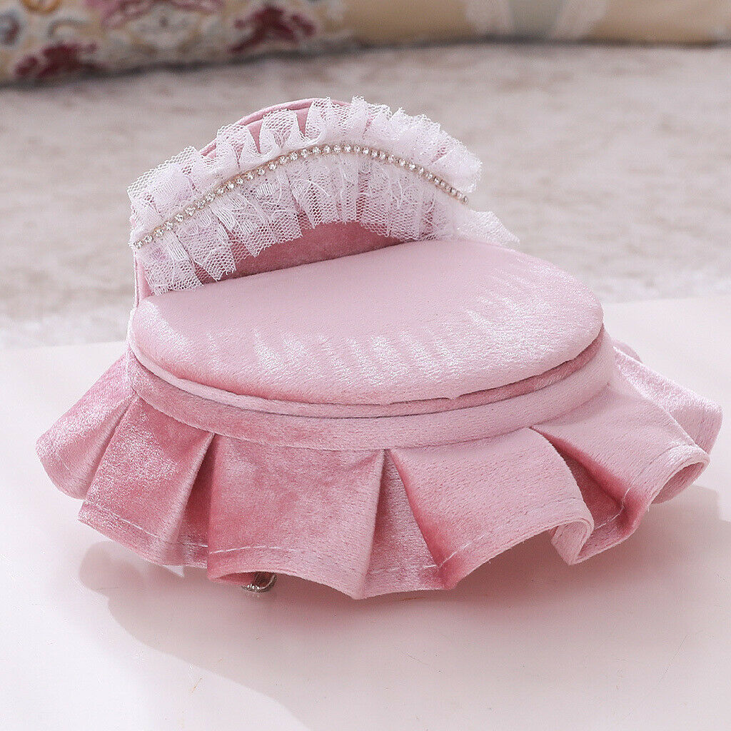 Pink Round Bed Chair Jewelry Box Mini Furniture Earrings Rings Display Tary