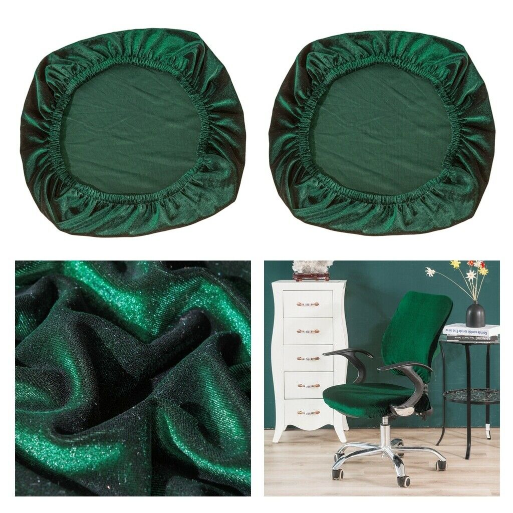 2x Stretch Velvet Chair Covers Dining Chair Soft Stool Home Decor Green