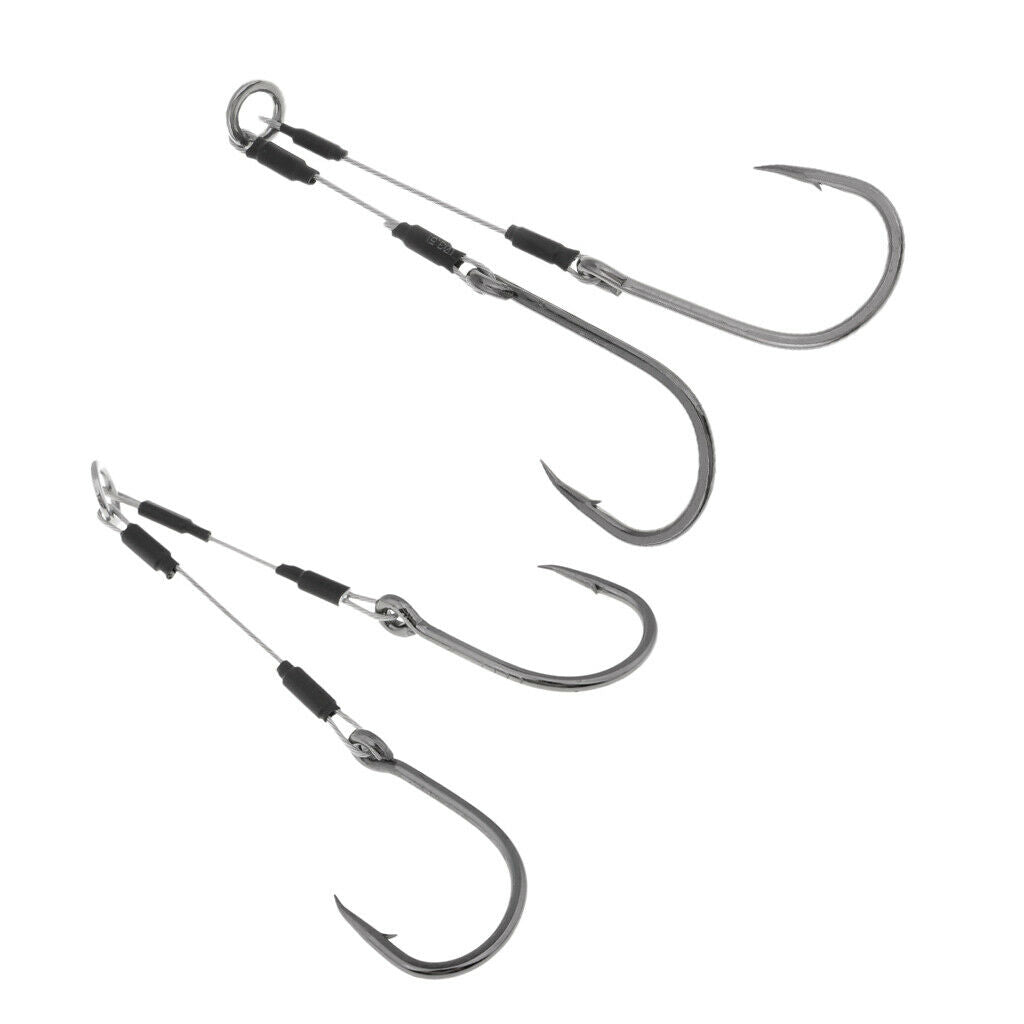 2pcs Dual Assist Hooks Barbed Jigging Fishing Hooks 1 Piece with 2 Hooks for