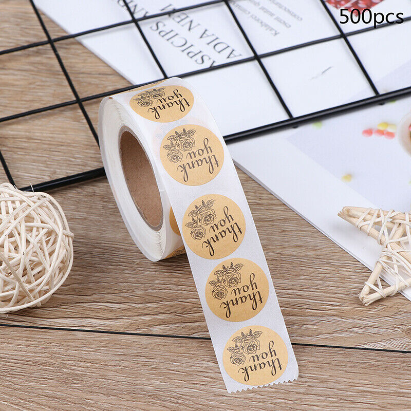 500pcs/roll Natural Kraft Rose Thank You Stickers seal labels Baking stickerDD