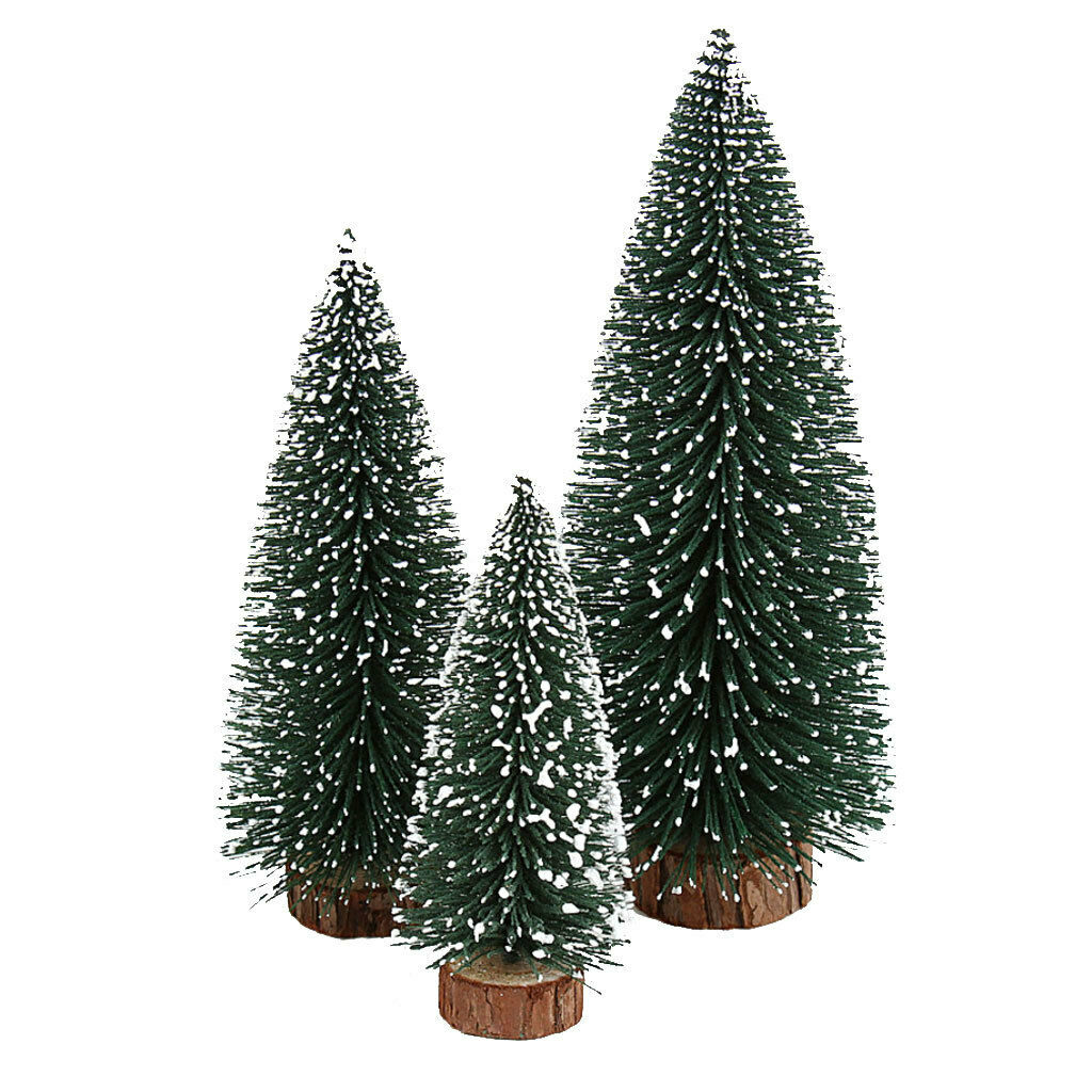 2 Pieces 20cm Trees with Wood Base Christmas Tree Set Tabletop Trees for