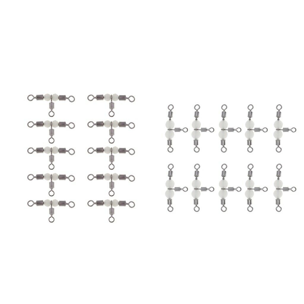 20pcs Durable 3-Way Swivels Connectors with Glow Bead T-shape Swivels Rolling