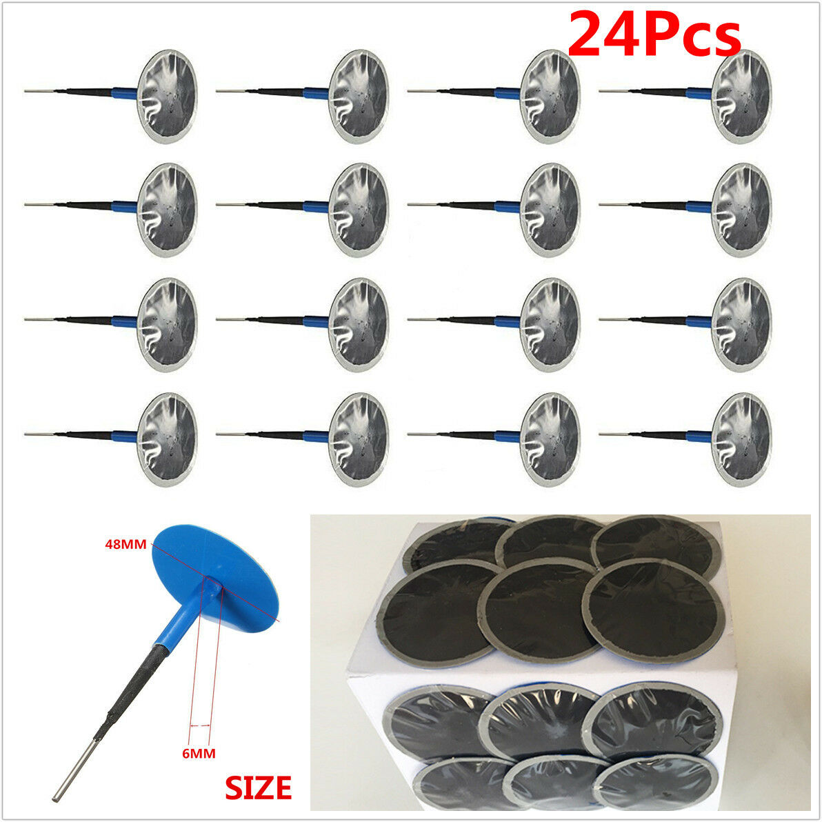 24Pcs Natural Rubber Car Tyre Puncture Repair Wired Plug Mushroom Patch 48mm*6mm