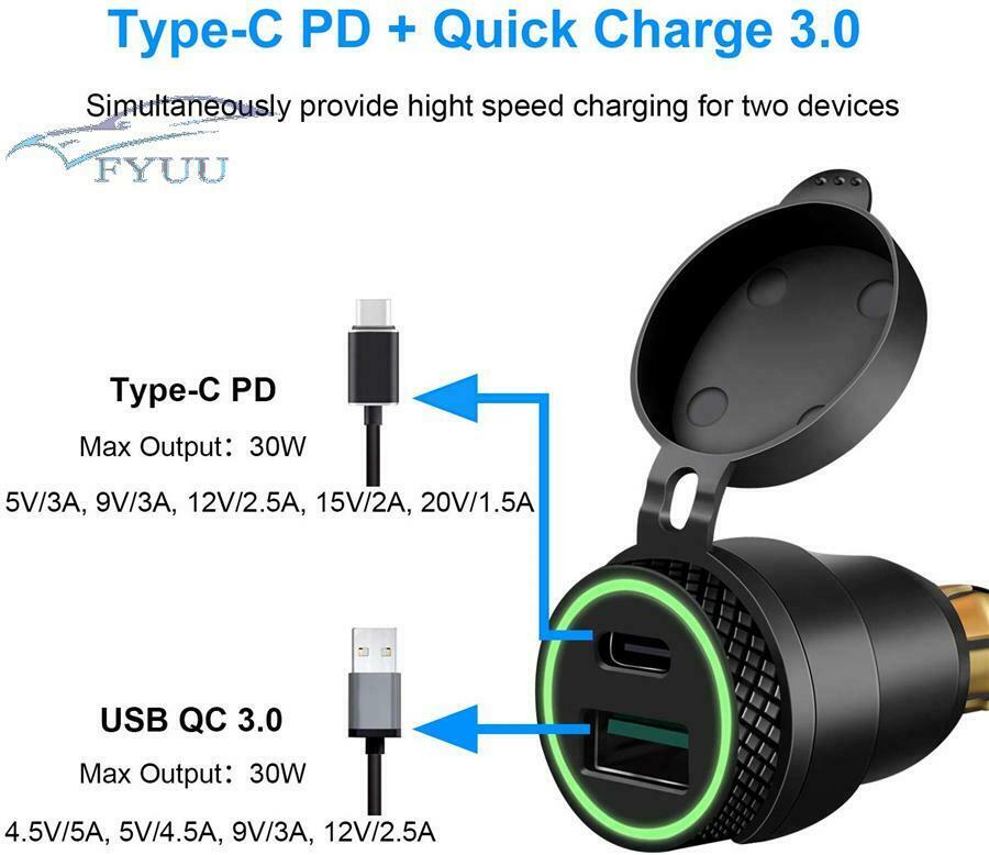 Fast Charger Adapter QC3.0USB Type C PD Hella DIN Plug Socket For BMW Waterproof