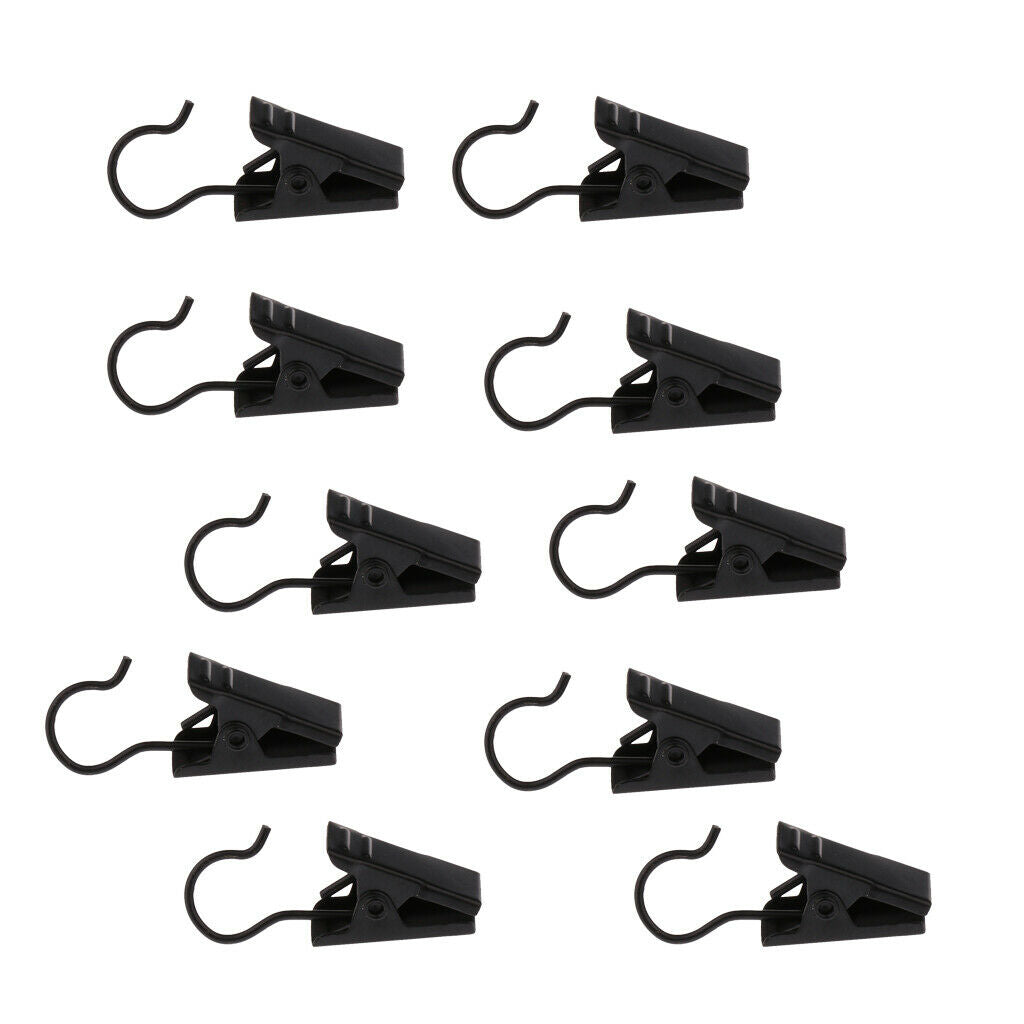 10Pcs Heavy Duty Curtain Clips with Hook Spring Clamps Hanger Clips Glider Black