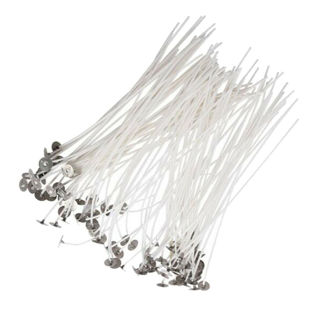 100Pcs Cotton Candle Wicks w/ Sustainers for DIY Wedding Home Candles Making 9cm