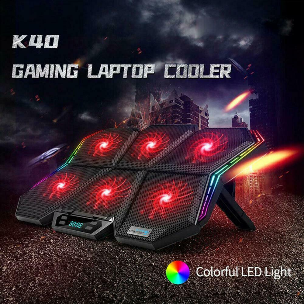 RGB Laptop Cooling Pad LED Screen Gaming Laptop Cooler with 6 High-Speed Fans FS