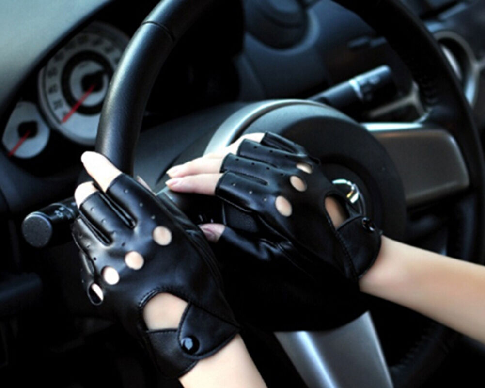 Lady PU Leather Mittens Fingerless Fad Punk Motorcycle Gloves Black SEDD