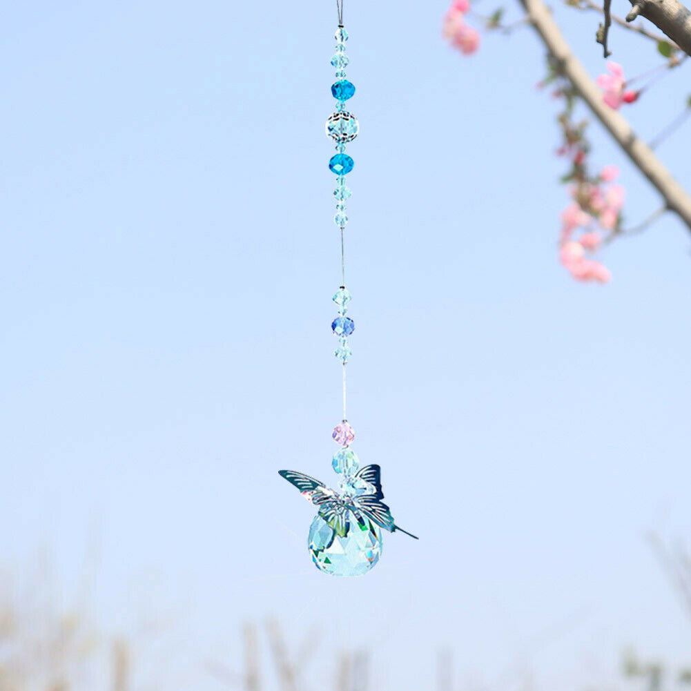 Crystal  Butterfly Pendant Crystal Ball Hanging Drop Home Decor @