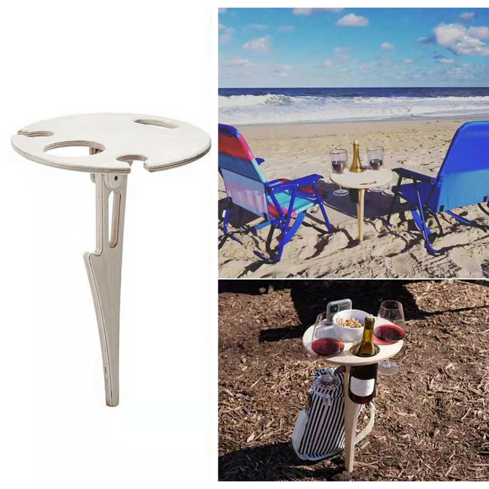 Wine Table BBQ Beach Camping Trip Wine Glass Wine Cups Holder Lawn Cheese