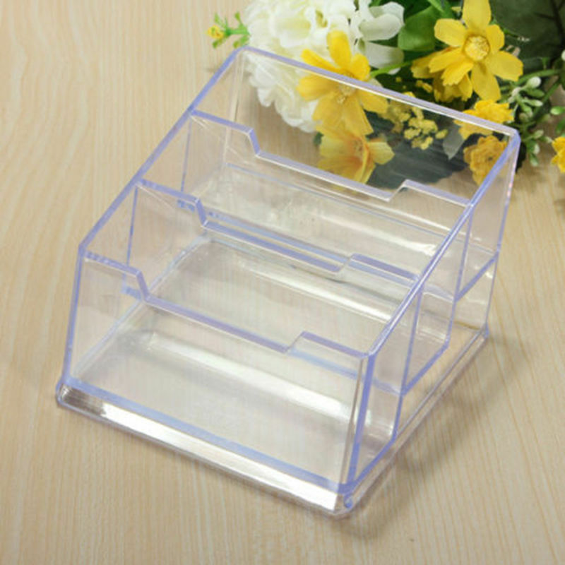 3 Tier CLEAR Acrylic Desktop Business Card Holder Display Plastic Desk Shelf