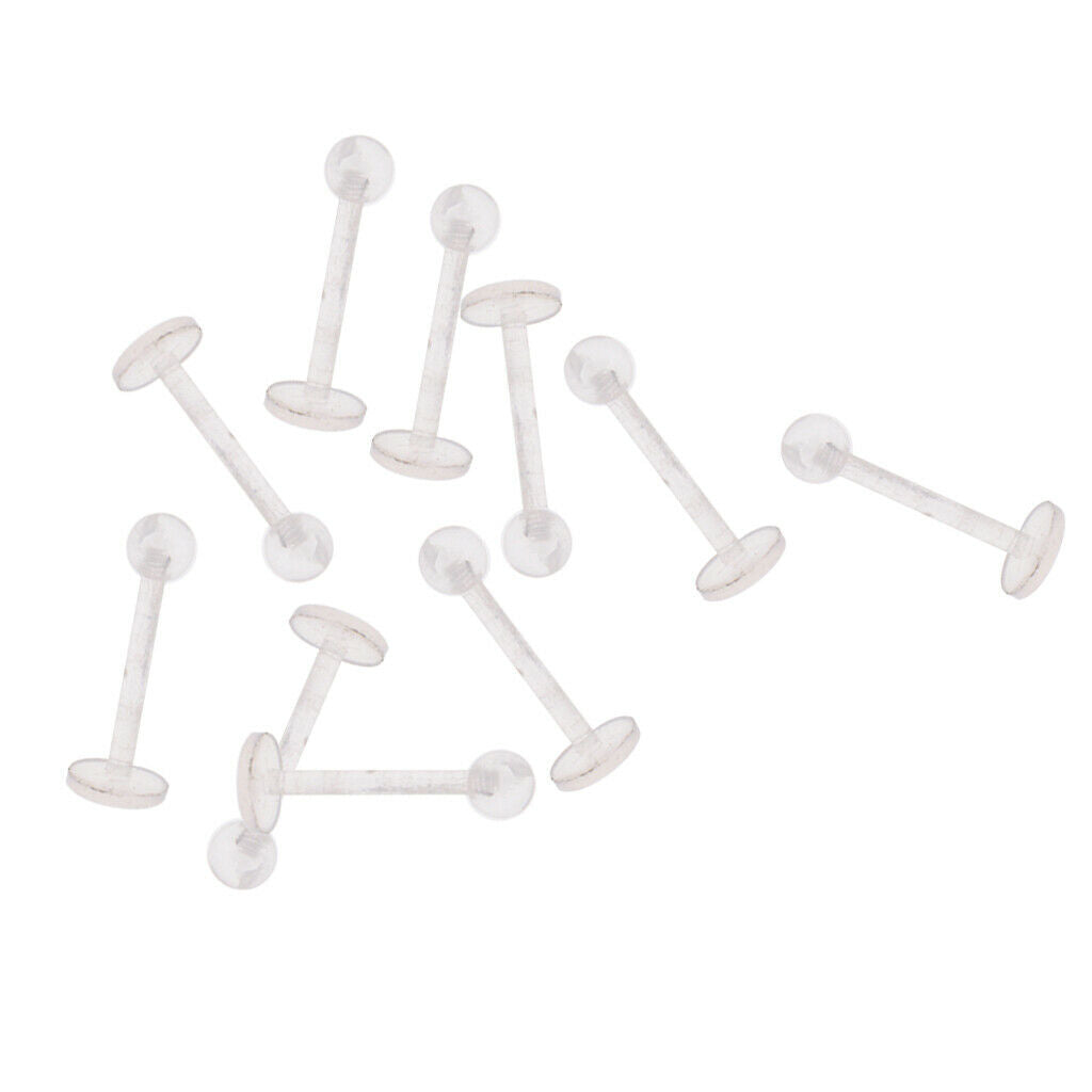 10Pcs 18G Clear Acrylic Tragus Retainer Lip Rings Nose Studs Labret Ear