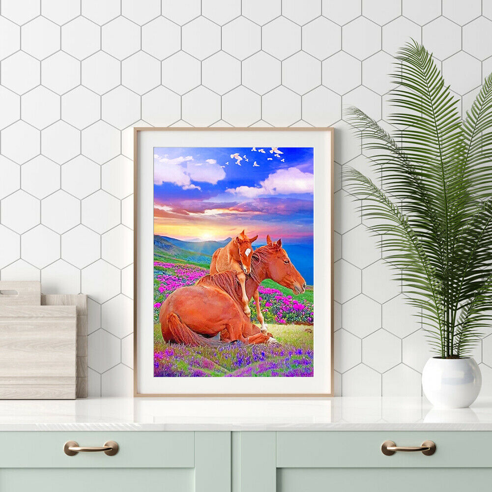Blooming Flower Horse Digital Picture Landscape Animal Oil Painting Gift @