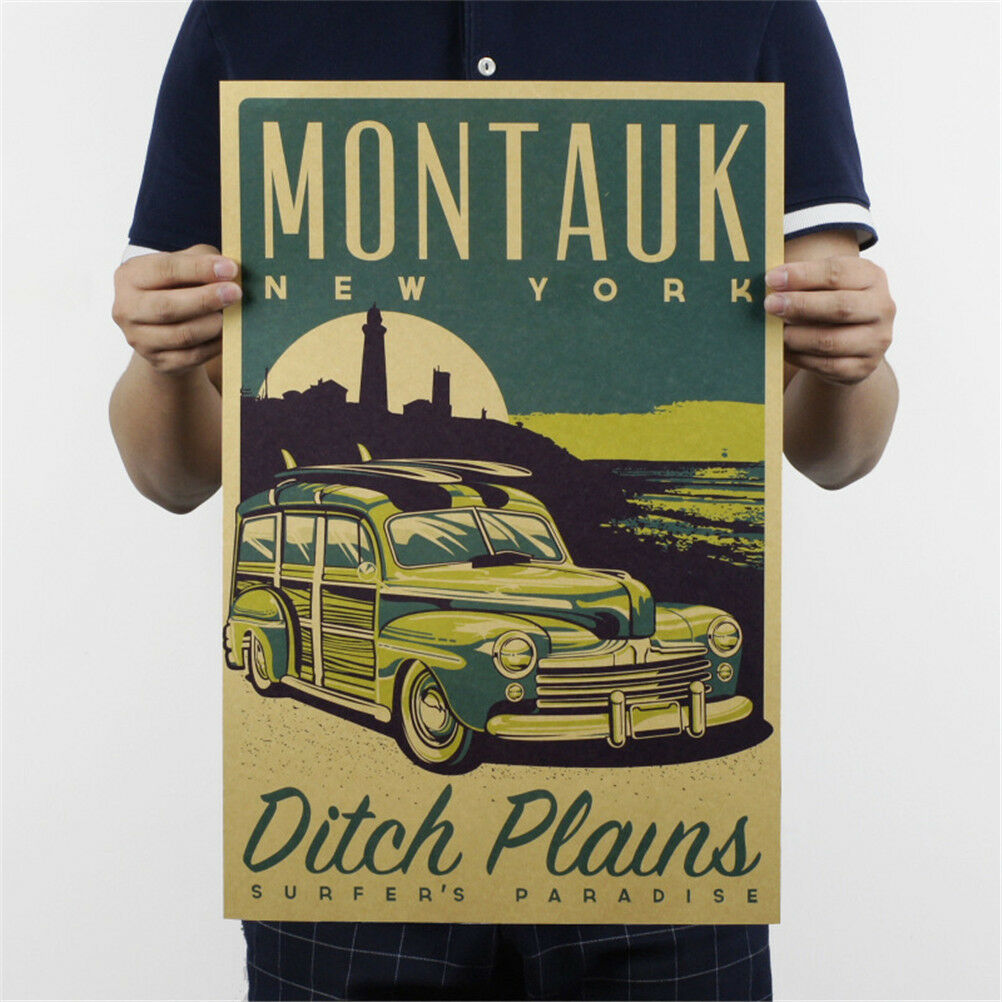 montauk new york kraft paper posters customer bedroom background wall sticker_DD