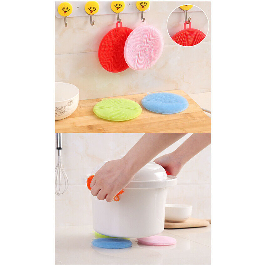 Silicone Antibacterial Washing Dish Brush Sponge Scrubber Pot Kitchen Cleaning