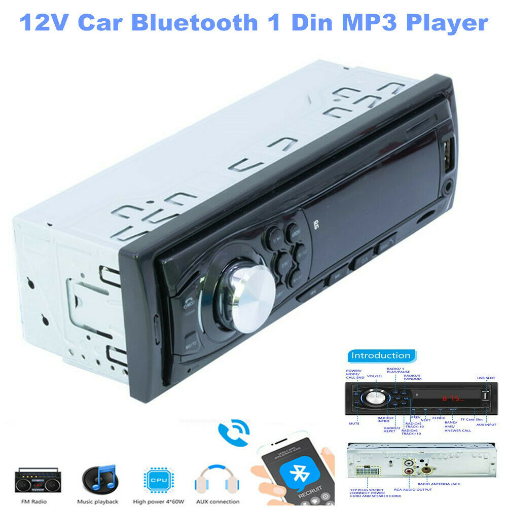 Car 1 Din LED Digital Bluetooth Hands-free MP3 Player Card U Disk FM Radio Audio