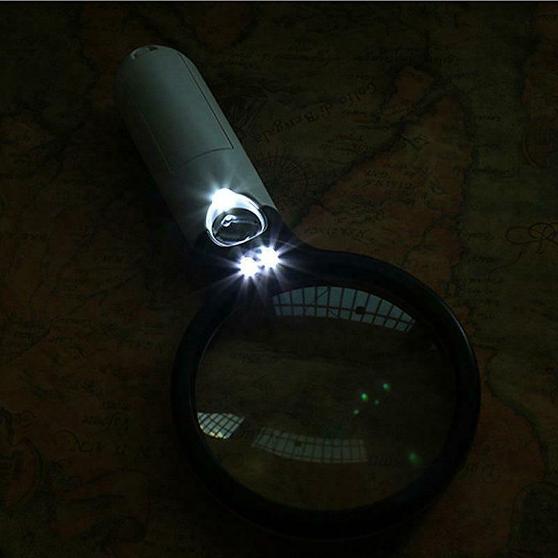 45X Handheld 3 LED Light Magnifier Reading Magnifying Glass Lens Jewelry Loupe