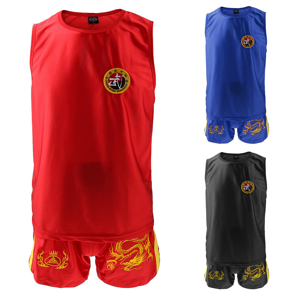 Boxing Martial Arts MMA Clothes Dragon Embroidered Uniform Shorts Red XL