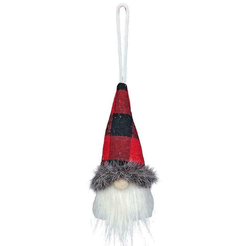 Set of 4 Christmas Tree Hanging Gnomes Ornament Swedish Handmade Plush Plaid Elf