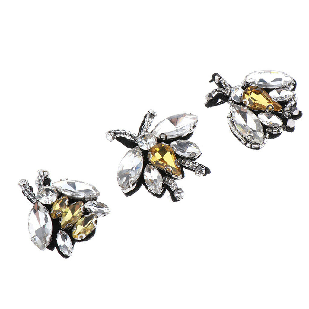 Lots of 3 Rhinestone Bee Sequins Patch Iron/Sew on Applique fit Dress Handbag