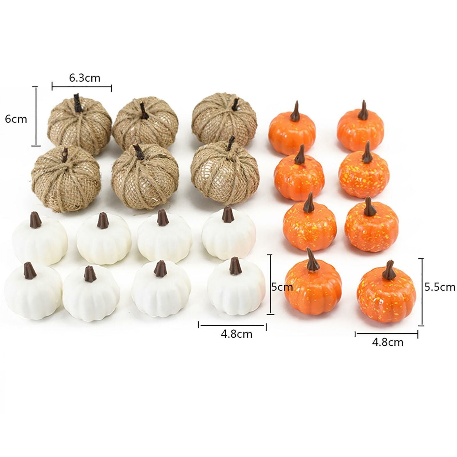 22PCS Halloween Artificial White Yellow Fall Burlap Pumpkins Harvest Party Decor