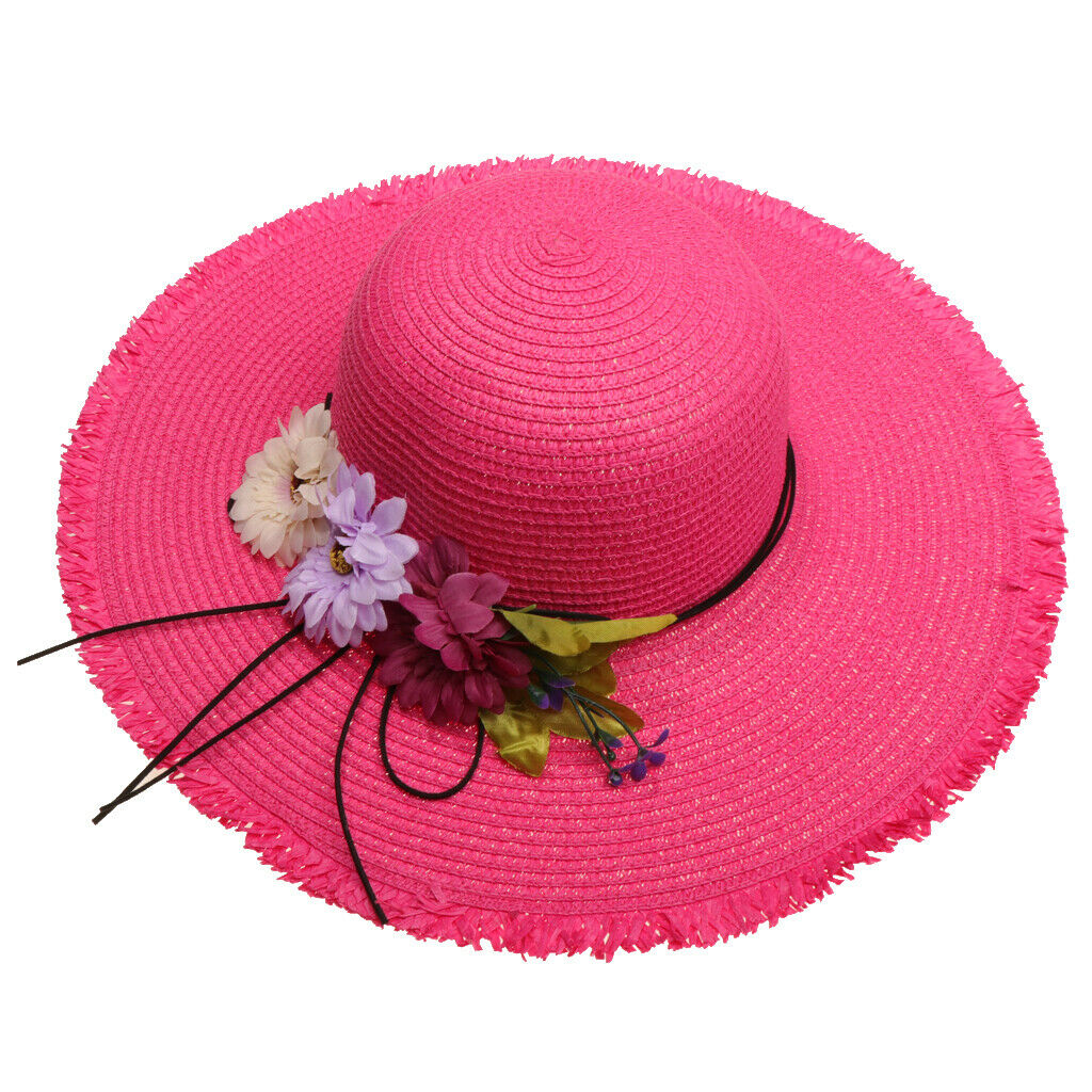 Summer Fashion Women's Wide Brim Straw Soft Hat Beach Sun Hat UPF50+ Rose