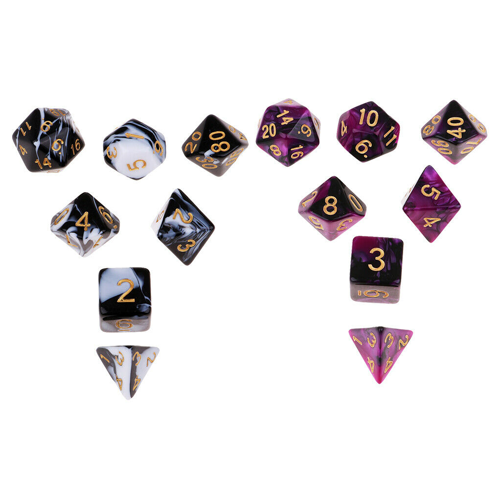 Pack of 7 Two Color Polyhedral Dice Die D4 D6 D8 D10 D12 D20 for DND Game