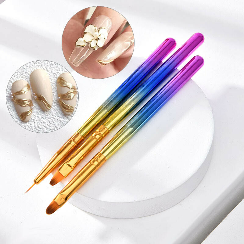 3Pcs Acrylic Nail Art UV Gel Carving Brush Glitter Pen Set Manicure Tool Kit