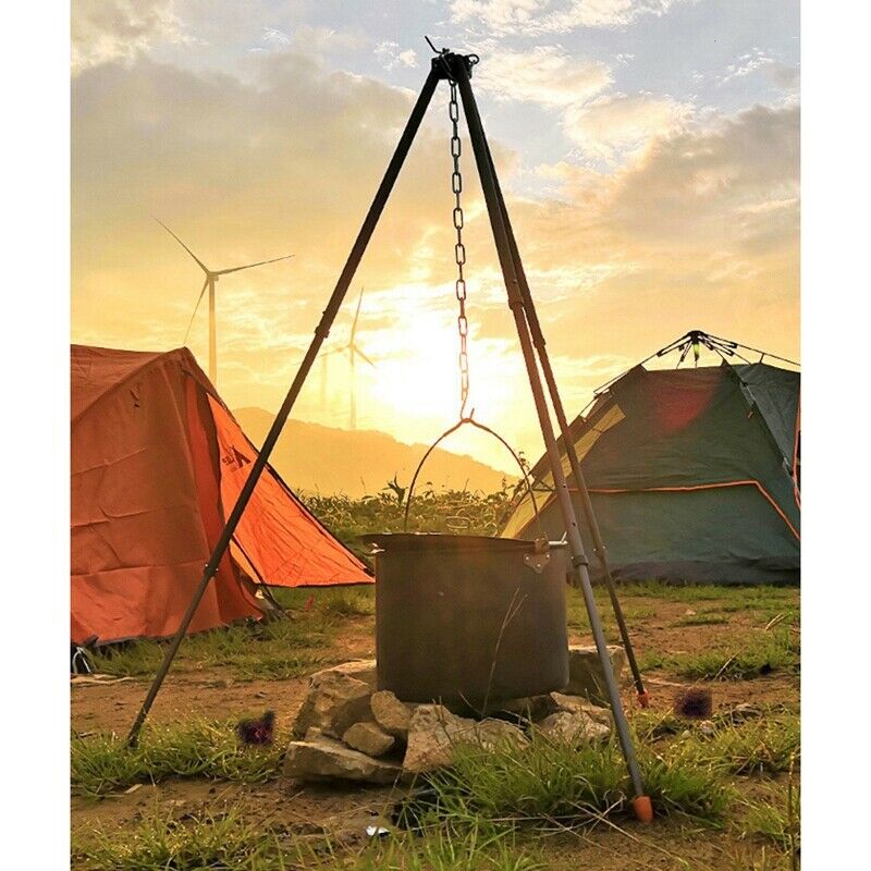 Portable Camp Fire Tripod Teles Outdoor Cooking Tripod with Adjustable Hang E2P9