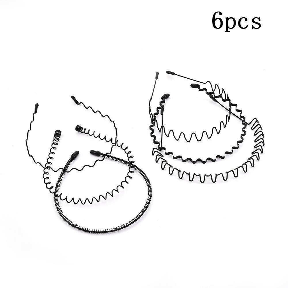 6PC Metal Men Women Sports Headband Hair Band Hoop Comb Hairbands Wave Headwear