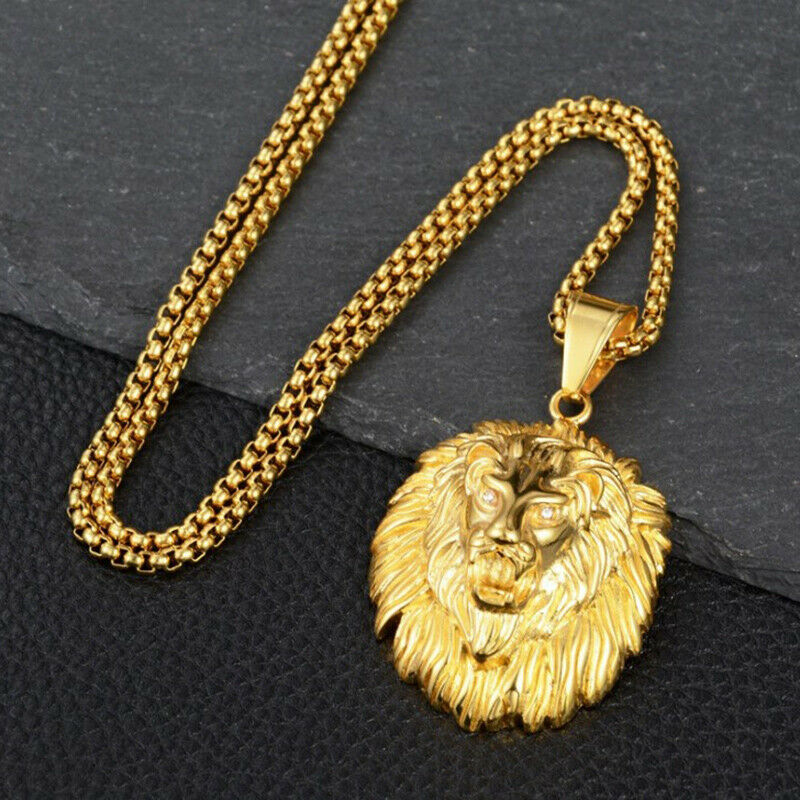 Hair Lion Head Pendant Necklace for Men Fashion Sliding Animal Hanging Neckl Ad