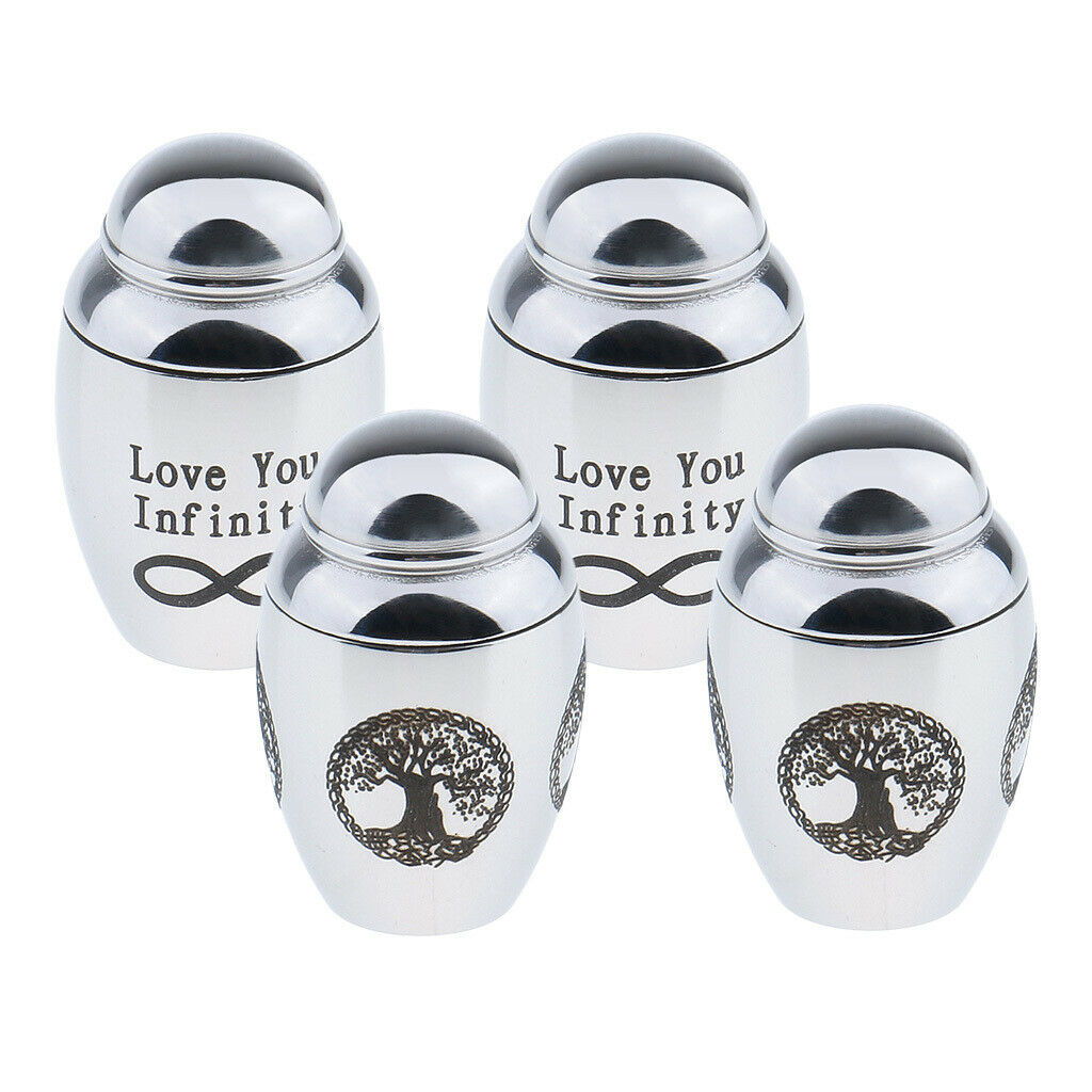4pcs Stainless Steel Decorative Memorial Keepsake Cremation Urns Jar Locket