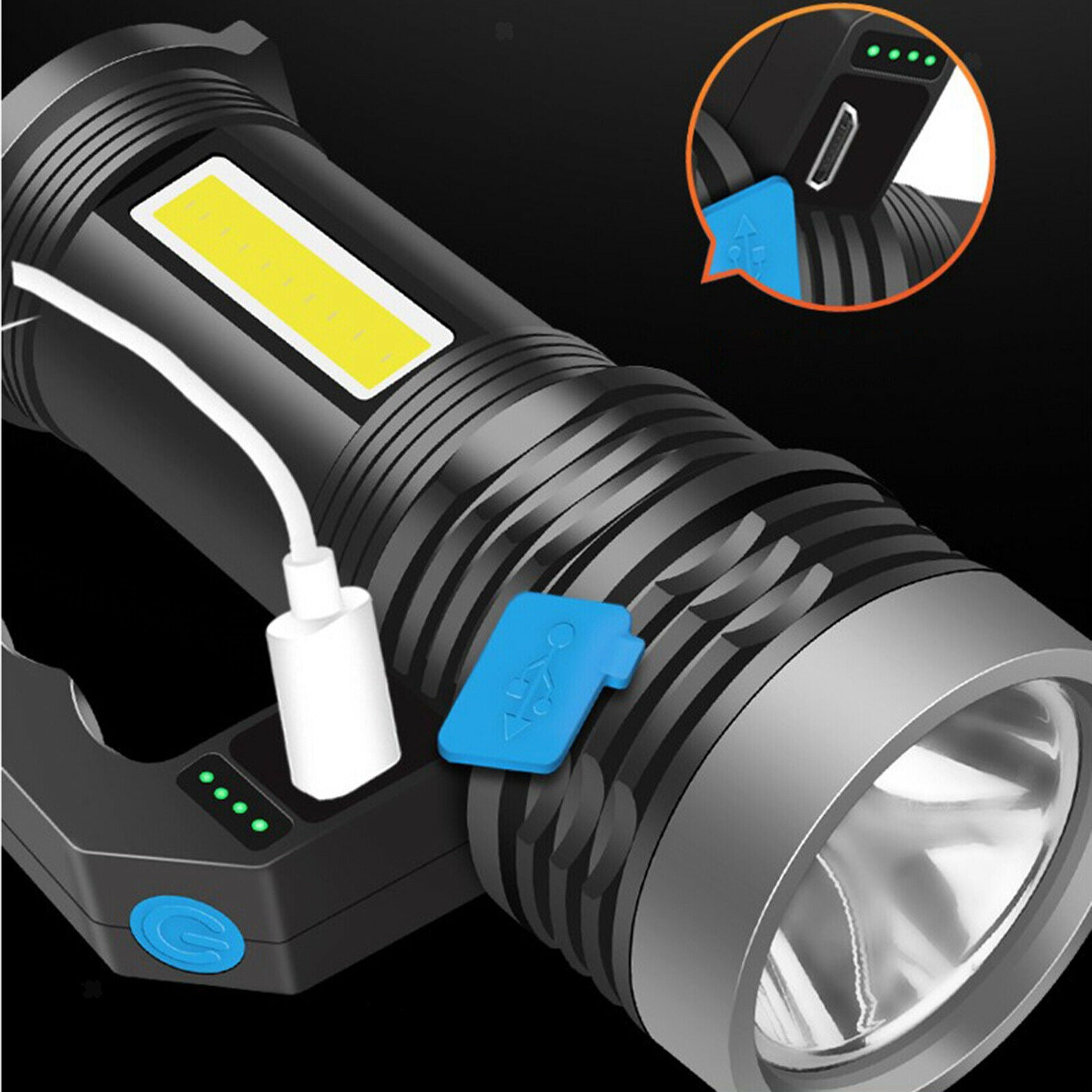 Searchlight Handheld Spotlight USB for Mining Camping Hiking Up To 2000M