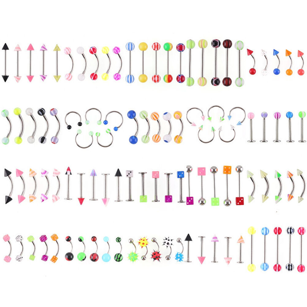 105Pcs Bluk Mixed Body Piercing Jewelry Lip Eyebrow Belly Navel Tongue Bar R Rf