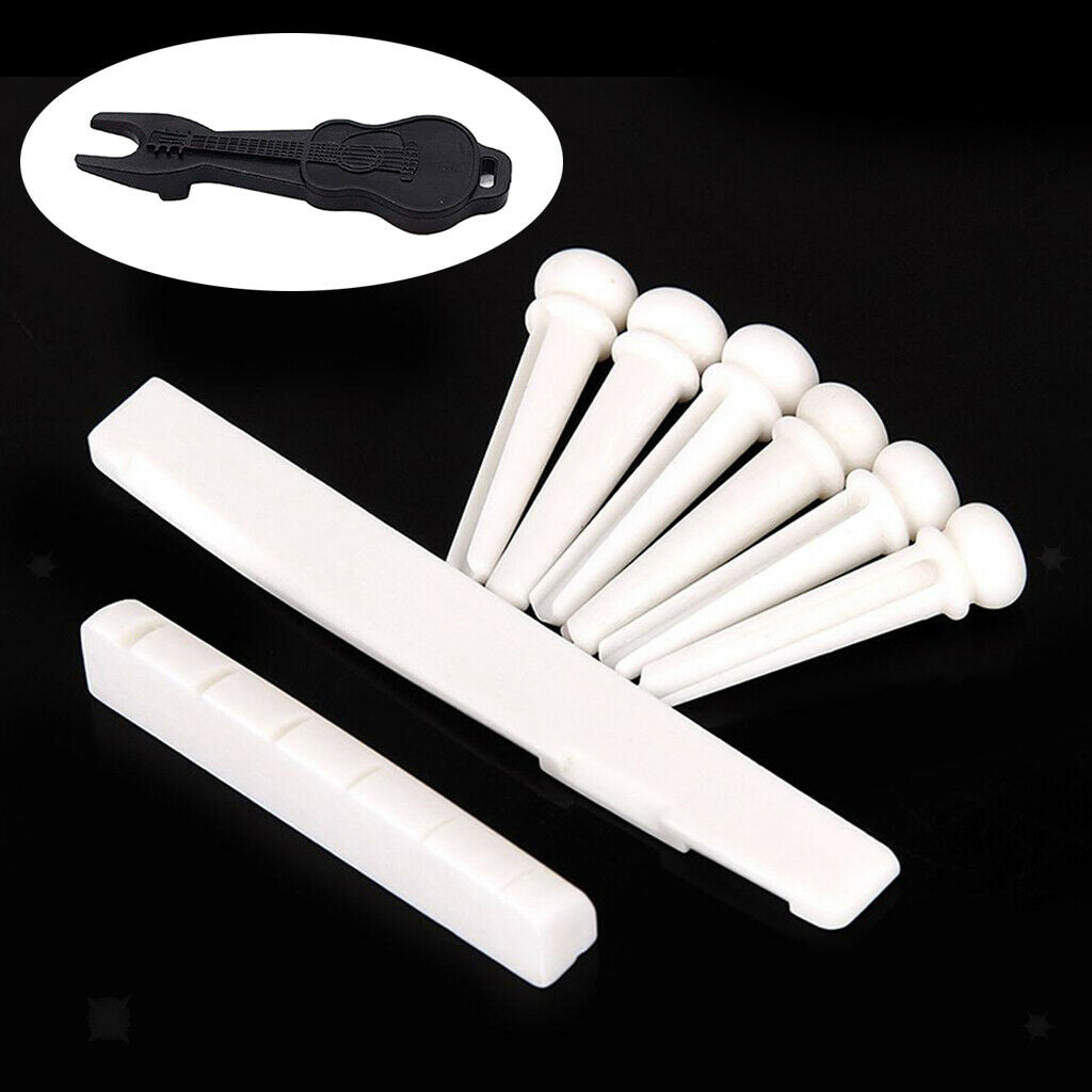 Acoustic Guitar Bridge Pins with 1 pcs Bridge Saddle & Nut, Plastic Bridge Pins