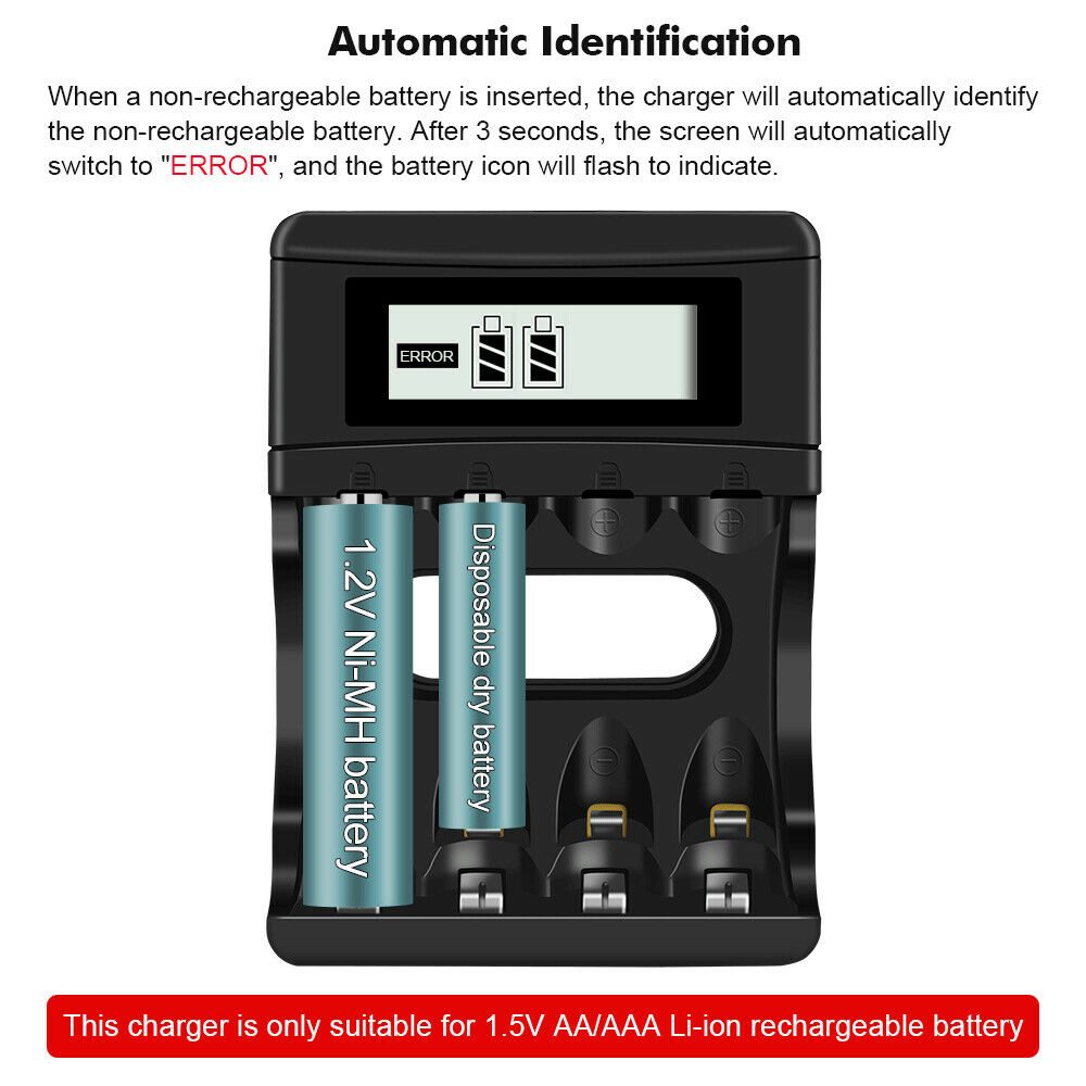 4 Slot Battery Charger for 1.5V AA/AAA 3.7V Li-ion Rechargeable Batteries LCD