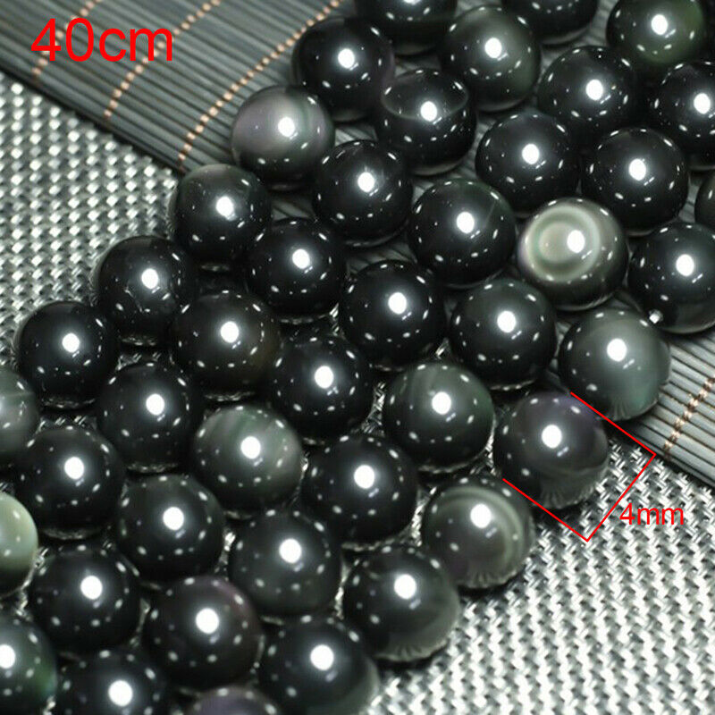 Natural Stone Beads Smooth Black Obsidian Round Loose Beads For DIY Brace.l8