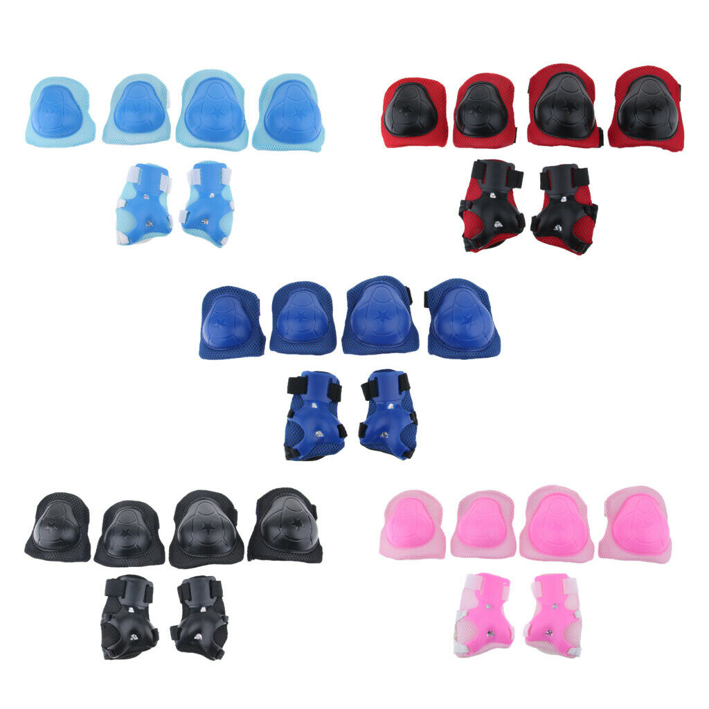 6Pcs Kids Elbow Knee Wrist Protective Pads for Skateboard Skating red