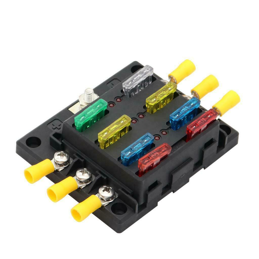 6 Way 12V-32V Car Power Distribution  Fuse Holder Box Block Panel Fuse Boat