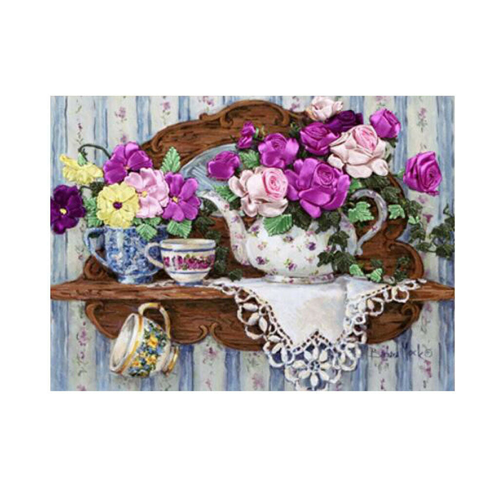1x Ribbon Embroidery Cross Stitch Kits Handmade Flowers Design Home Decor