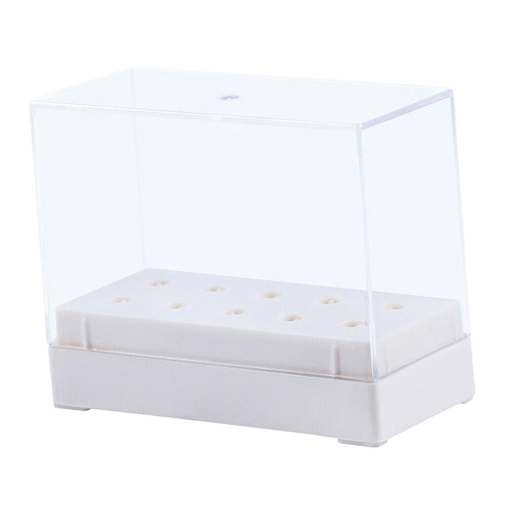 10 Holes Nail Drill Bits Holder Stand Organizer Case Display Box White