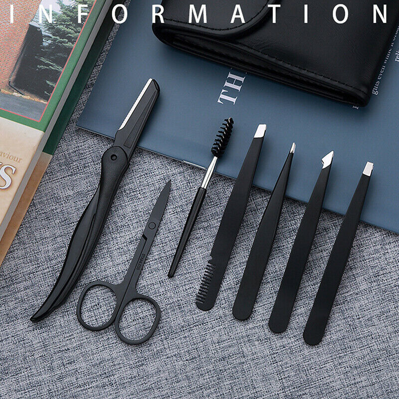 7 Piece Professional Stainless Steel Eyebrow Tweezers Set Hair Slant Tool  JD
