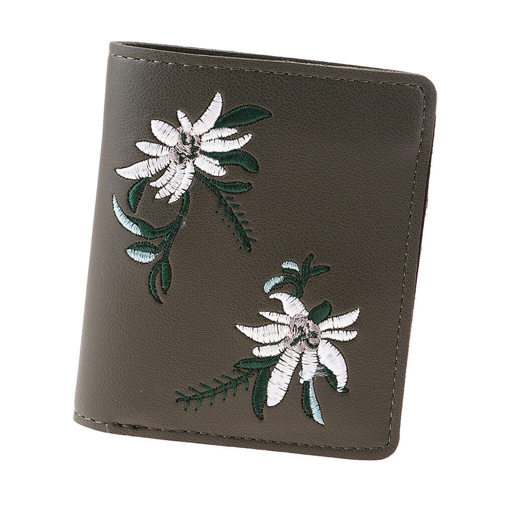 Women Girls Retro Embroidery Wallet Coin Card Holder Purse Bag Deep Green