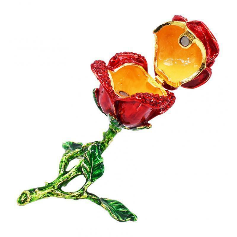 Red Rose Jewelry Box Gifts Display Case Room Arts Decor Xmas Table Ornament