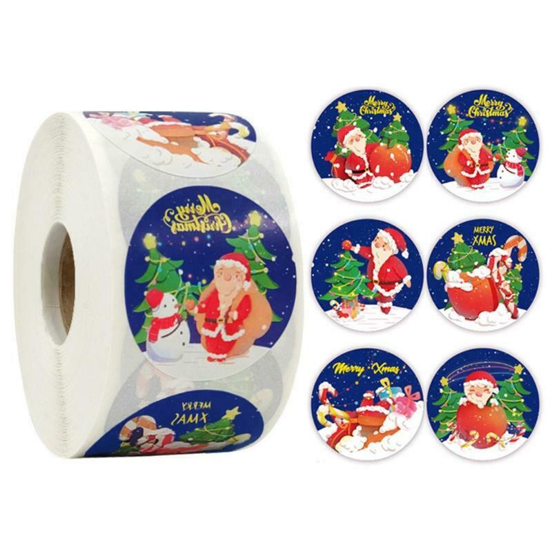 500Pcs Christmas Round Stickers Roll Santa Claus Adhesive Labels for DIY Crafts