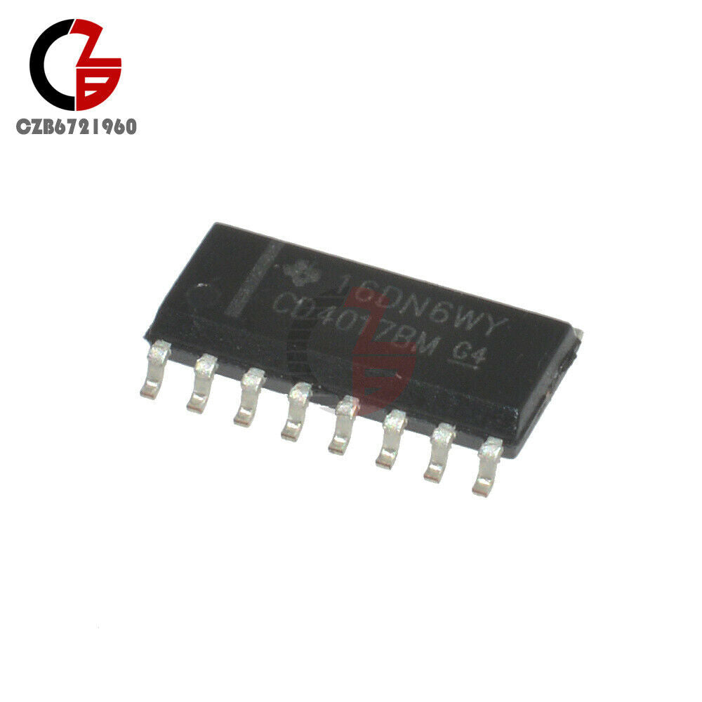 10PCS CD4017 SOP-16 SMD 5-Bits Decimal Johnson Counter Divider Pulse Splitter