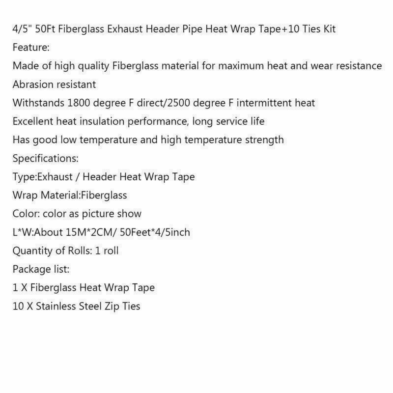 4/5" 50Ft Roll Fiberglass Exhaust Header Pipe Heat Wrap Tape Khaki +10 Ties Kit/